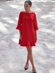 Sosandar Red Ruffle Hem Shift Dress - Image 1 of 5