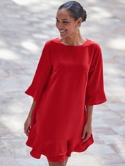 Sosandar Red Ruffle Hem Shift Dress - Image 2 of 5
