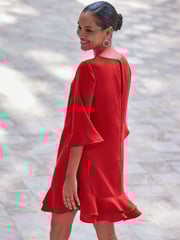 Sosandar Red Ruffle Hem Shift Dress - Image 3 of 5