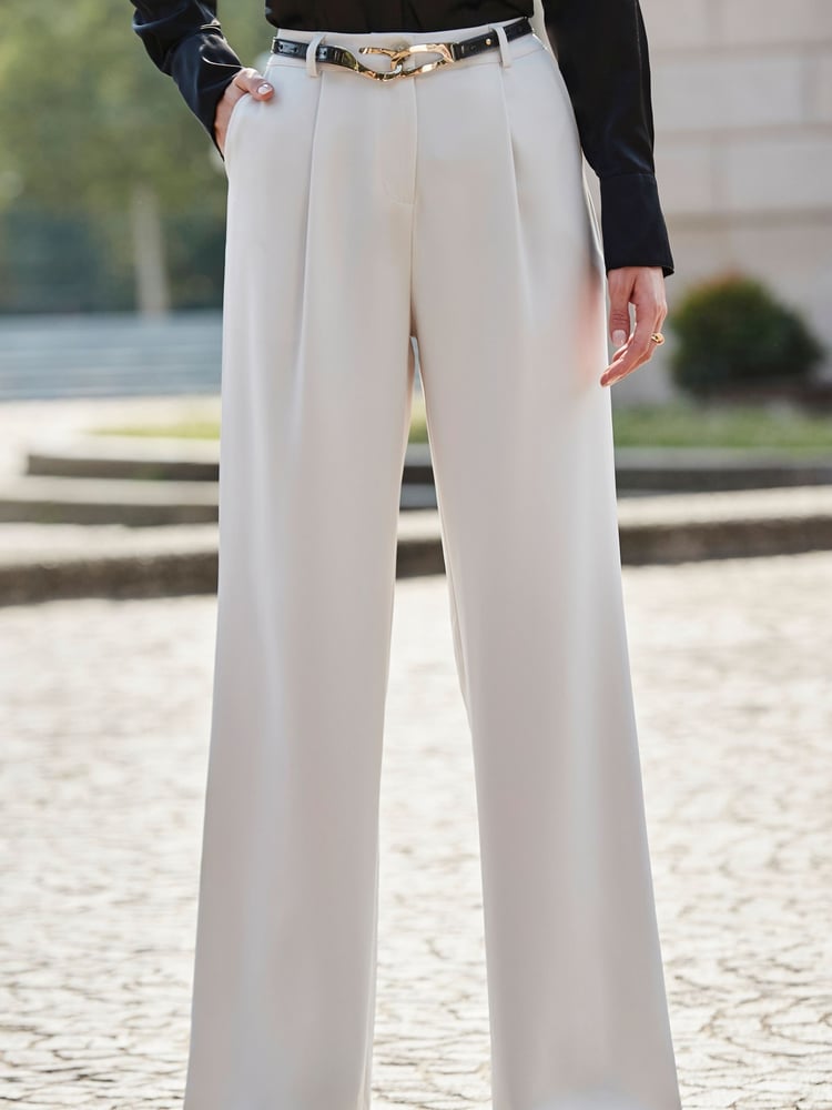 Sosandar White Wide Leg Pintuck Trousers - Image 2 of 5