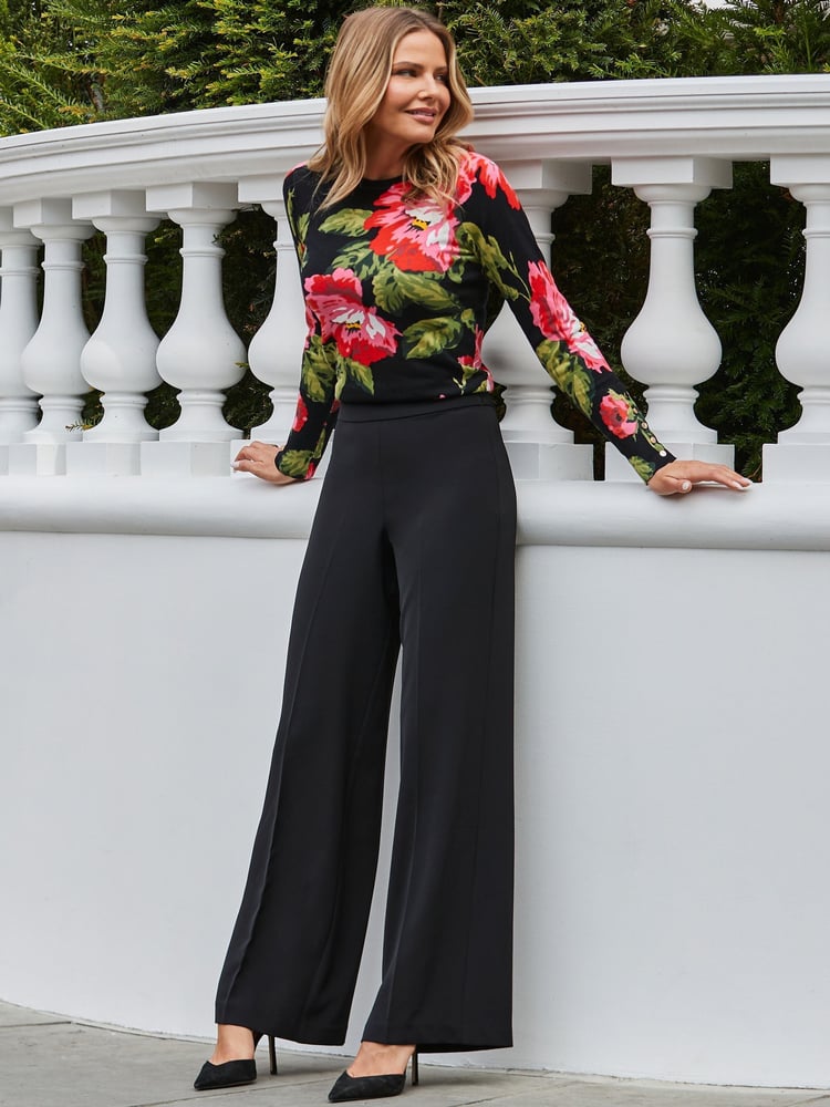 Sosandar Black High Waisted Wide Leg Trousers - Image 5 of 5