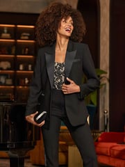 Sosandar Black Satin Collar Tuxedo Blazer - Image 1 of 4