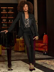 Sosandar Black Satin Collar Tuxedo Blazer - Image 2 of 4