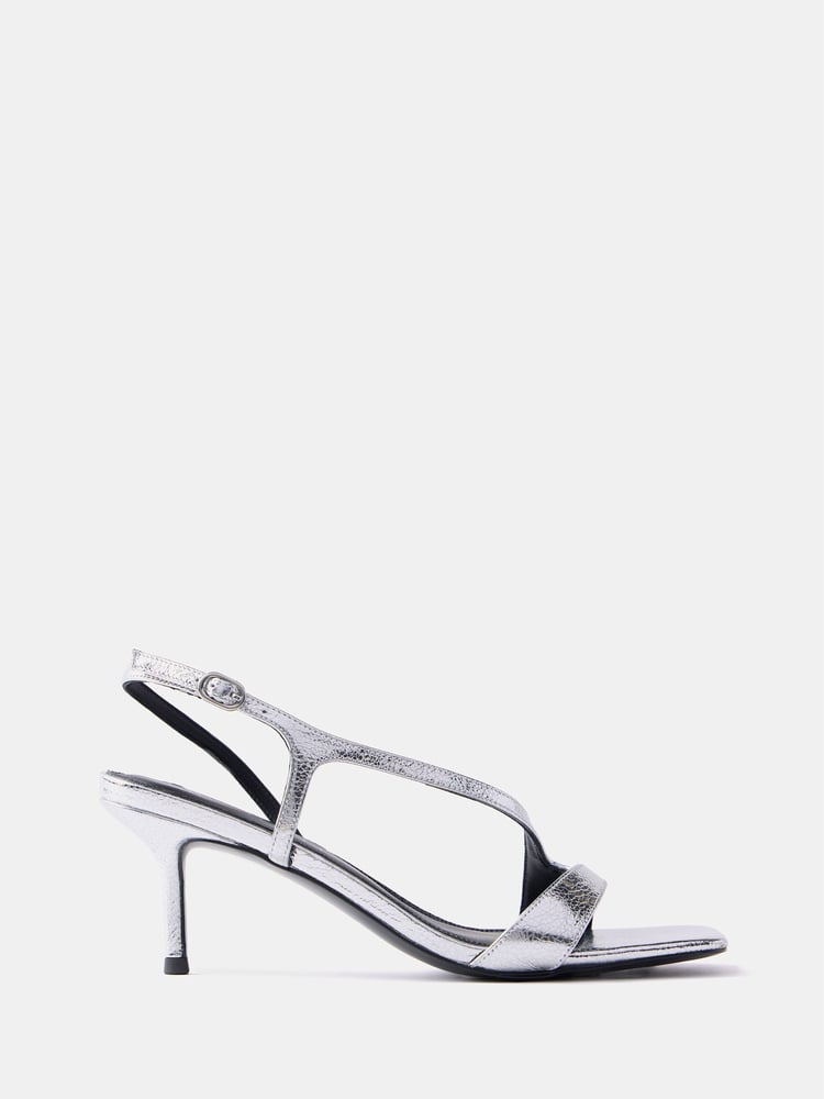 Mint Velvet Silver Leather Strap Heels - Image 1 of 4