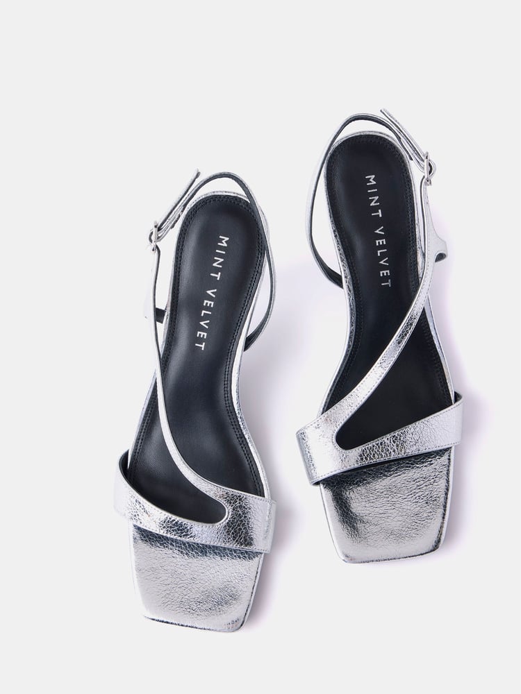Mint Velvet Silver Leather Strap Heels - Image 2 of 4