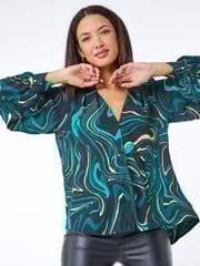 Roman Green Metallic Marble Print Overshirt - Image 1 of 5