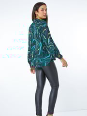 Roman Green Metallic Marble Print Overshirt - Image 3 of 5