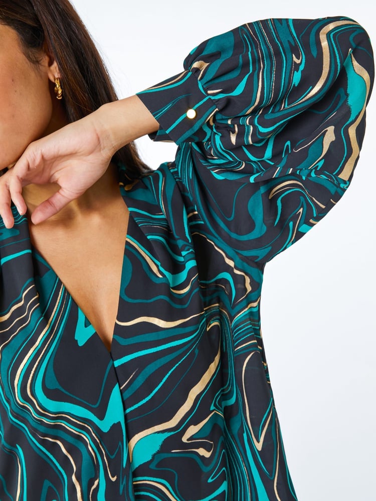 Roman Green Metallic Marble Print Overshirt - Image 5 of 5