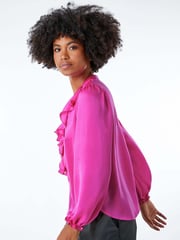 Roman Pink Satin Ruffle Neck Blouse - Image 4 of 5