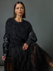 Roman Black Elasticated Mesh Layered Skirt - Image 1 of 7