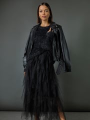 Roman Black Elasticated Mesh Layered Skirt - Image 2 of 7