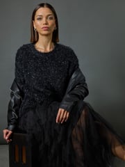 Roman Black Elasticated Mesh Layered Skirt - Image 3 of 7