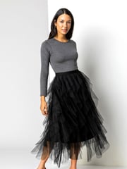 Roman Black Elasticated Mesh Layered Skirt - Image 6 of 7
