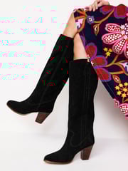 Boden Black Almond Toe Heeled Knee High Boots - Image 1 of 4