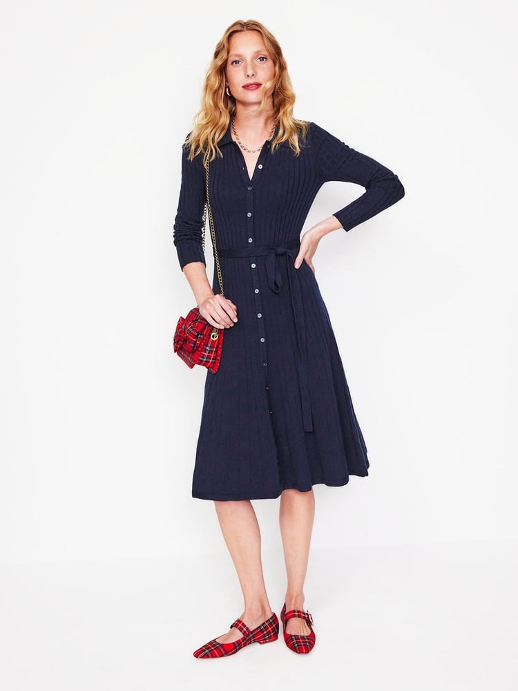 Boden Blue Rachel Knitted Shirt Dress - Image 1 of 6
