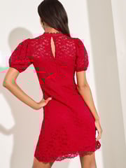 Lipsy Red Lace Short Sleeve Underbust Mini Skater Dress - Image 4 of 4