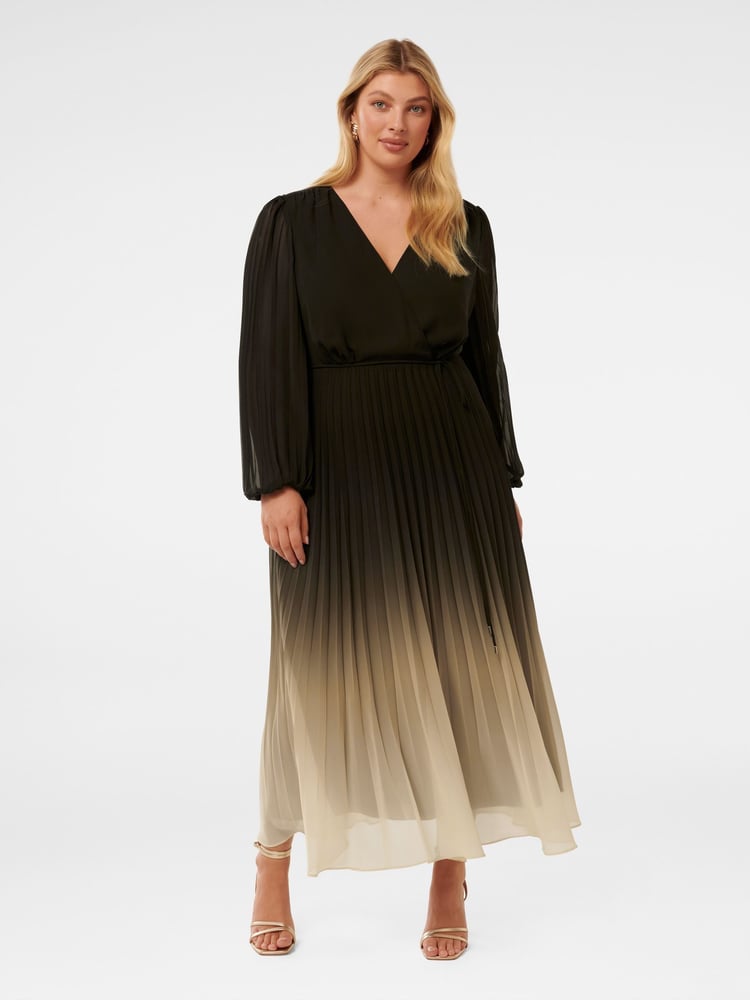 Forever New Brown Phillipa Curve Pleated Midi Dress - Image 1 of 4