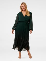 Forever New Green Priscilla Curve Pleated Midi Dress - Image 1 of 4