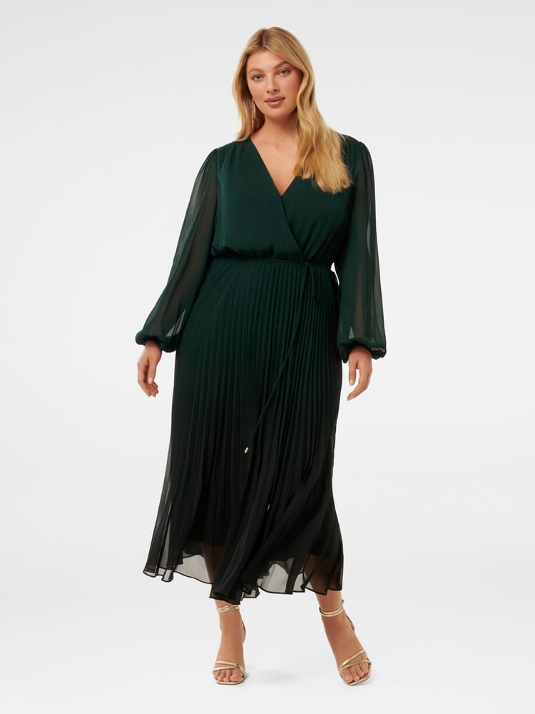 Forever New Green Priscilla Curve Pleated Midi Dress - Image 1 of 4