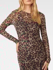 Forever New Brown Leopard Print Libby Mesh Spliced Maxi Dress - Image 3 of 4