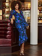 Sosandar Blue Floral Print Faux Wrap Midi Dress - Image 1 of 5