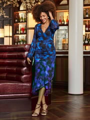 Sosandar Blue Floral Print Faux Wrap Midi Dress - Image 2 of 5