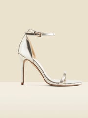 Sosandar Gold Faux Leather Square Toe Barely There Sandals - Image 1 of 4
