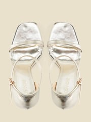 Sosandar Gold Faux Leather Square Toe Barely There Sandals - Image 3 of 4