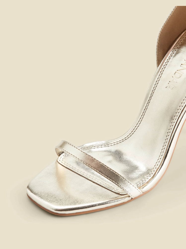 Sosandar Gold Faux Leather Square Toe Barely There Sandals - Image 4 of 4