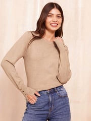 Friends Like These Camel Brown Long Sleeve Crew Neck Jumper - Image 1 of 4