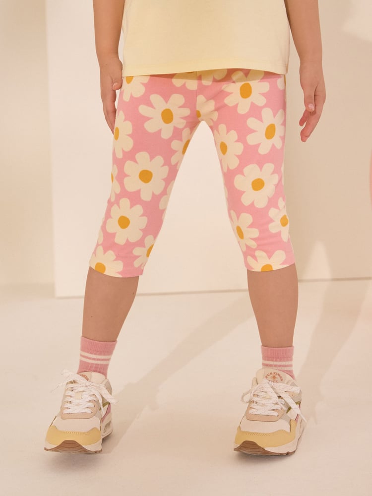 Pink Stampy Flower 1 Pack Cropped Leggings (3-16yrs) - Image 1 of 4