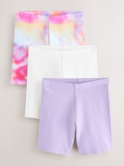 Lilac/White/Rainbow Cycle Shorts 3 Pack (3-16yrs) - Image 1 of 7