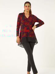 Roman Red Floral Chiffon Hem Blouse - Image 2 of 5