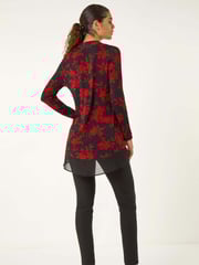 Roman Red Floral Chiffon Hem Blouse - Image 3 of 5