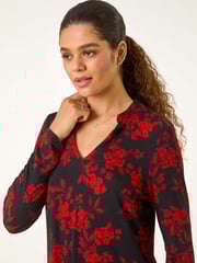 Roman Red Floral Chiffon Hem Blouse - Image 4 of 5