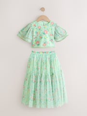 Green Floral Green Floral Top and Skirt Co-Ord Set (3-16yrs) - Image 1 of 4