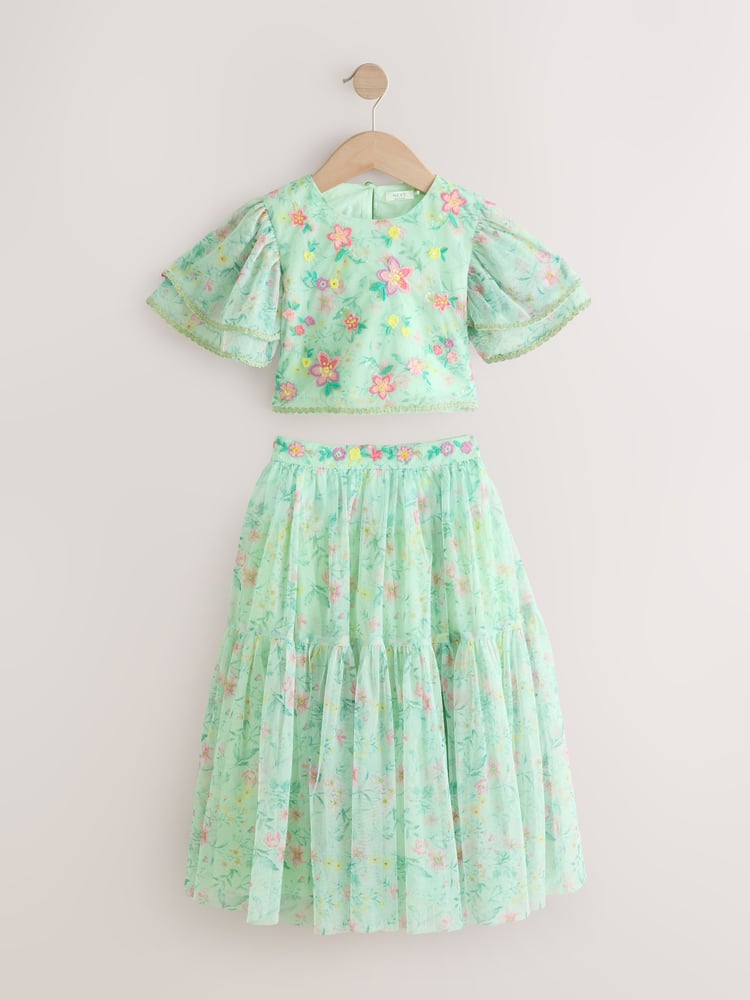 Green Floral Green Floral Top and Skirt Co-Ord Set (3-16yrs) - Image 1 of 4