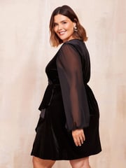 Friends Like These Black Curve Long Sleeve Printed Velvet Mini Dress - Image 4 of 4