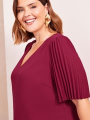 Friends Like These Burgundy Red Curve Short Sleeve Pleated Top - Image 3 of 4