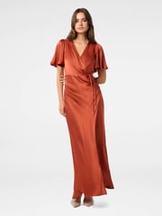Forever New Orange Chelsea Flutter Sleeves Satin Maxi Dress - Image 1 of 4