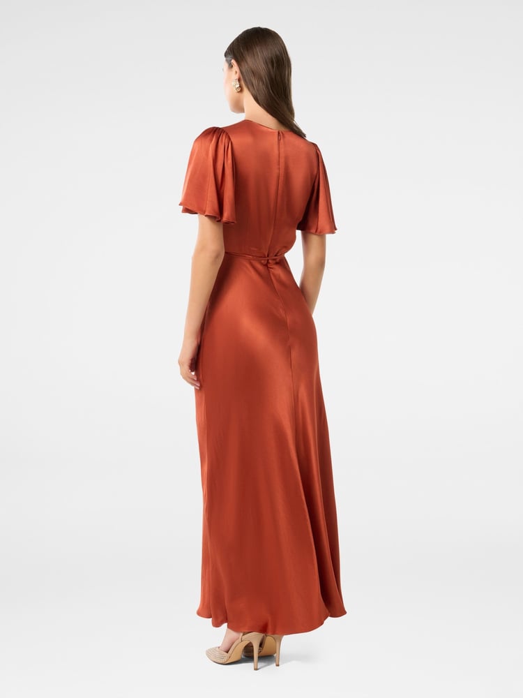 Forever New Orange Chelsea Flutter Sleeves Satin Maxi Dress - Image 2 of 4