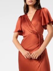 Forever New Orange Chelsea Flutter Sleeves Satin Maxi Dress - Image 3 of 4