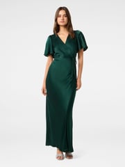 Forever New Green Chelsea Flutter Sleeves Satin Maxi Dress - Image 1 of 4