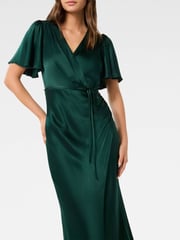 Forever New Green Chelsea Flutter Sleeves Satin Maxi Dress - Image 3 of 4