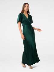 Forever New Green Chelsea Flutter Sleeves Satin Maxi Dress - Image 4 of 4