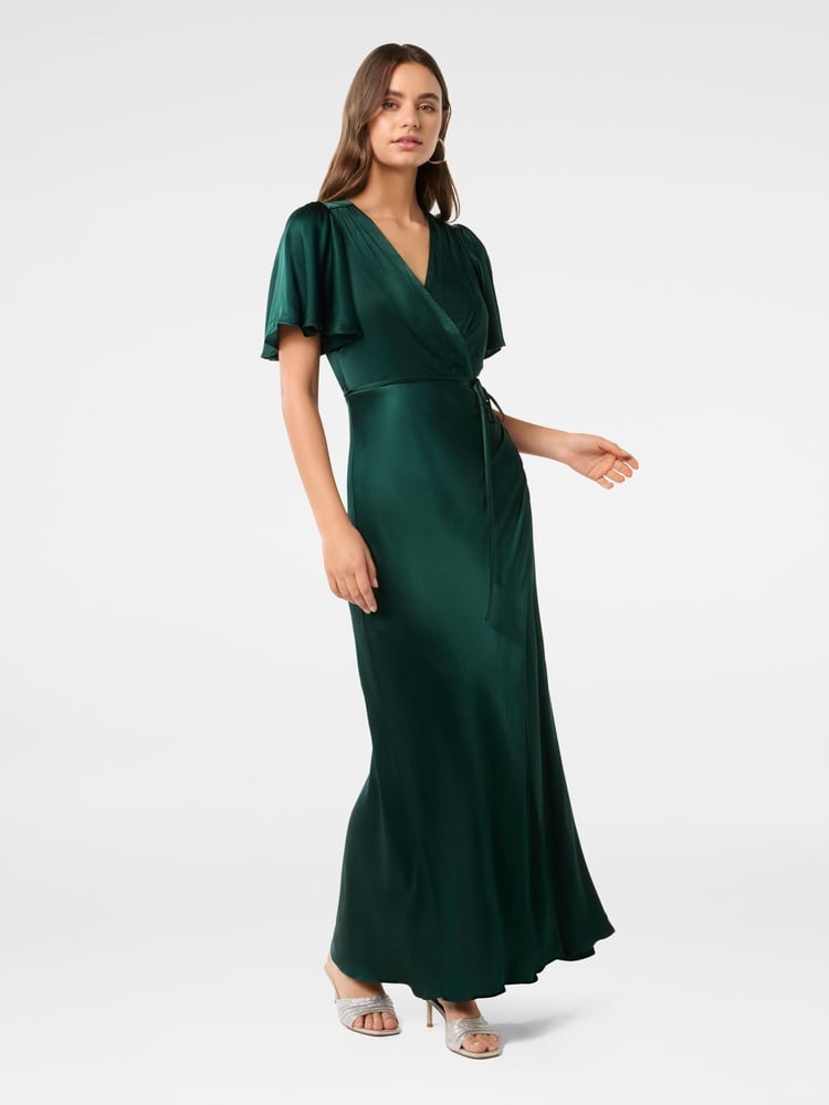 Forever New Green Chelsea Flutter Sleeves Satin Maxi Dress - Image 4 of 4