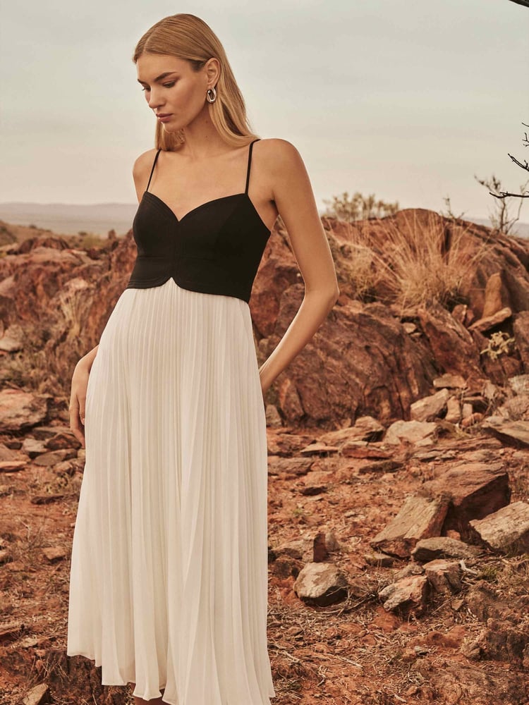 Forever New Black Hartford Pleated Midi Dress - Image 1 of 5