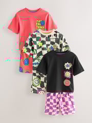Multi Bright Checkerboard Happy Face Short Pyjamas 3 Pack (9mths-10yrs) - Image 1 of 7
