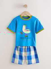 Blue/Green Check Animal Print 100% Cotton Short Pyjamas 3 Pack (9mths-10yrs) - Image 2 of 7