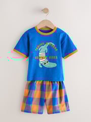 Blue/Green Check Animal Print 100% Cotton Short Pyjamas 3 Pack (9mths-10yrs) - Image 4 of 7